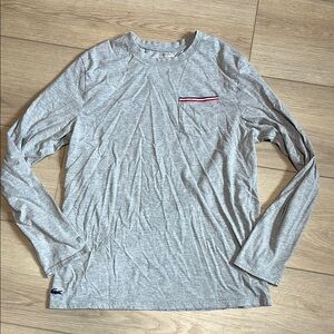 Lacoste Sleepwear Men's Long-Sleeve Crew Neck Pocket Tee Shirt Light Gray Size m